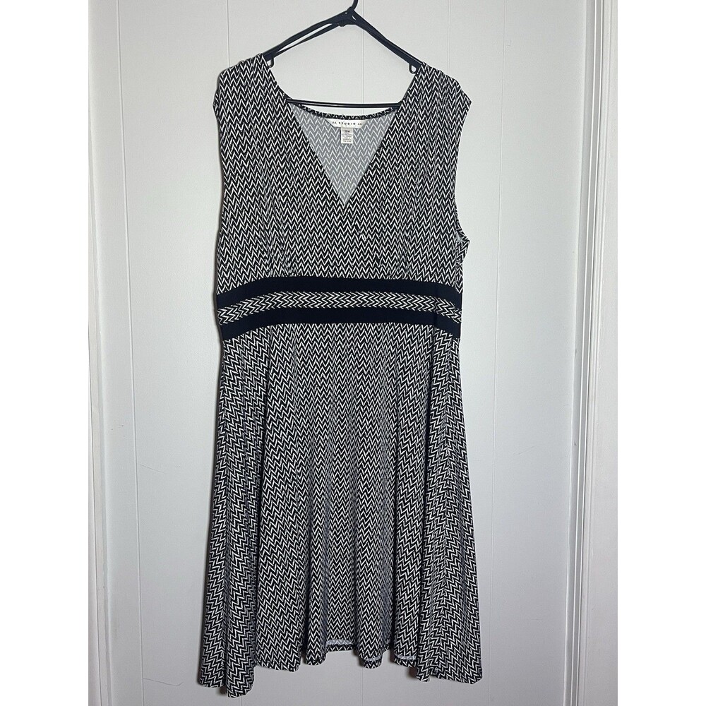 AA Studio Chevron V-Neck Cap Sleeve A-Line Knit Dress 18W Black/White